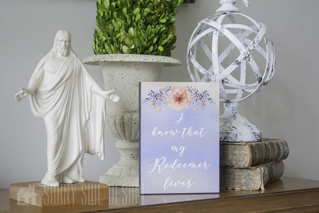 Decorate for Easter with religious figurines and FREE printable art.