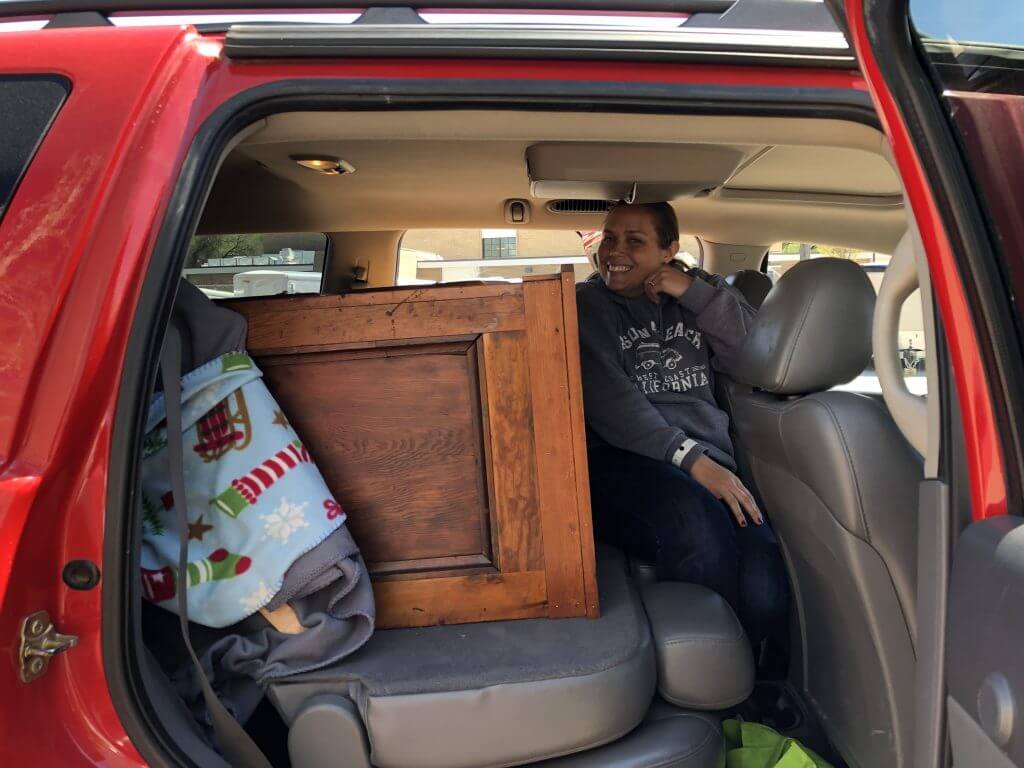 full of vintage market finds in car