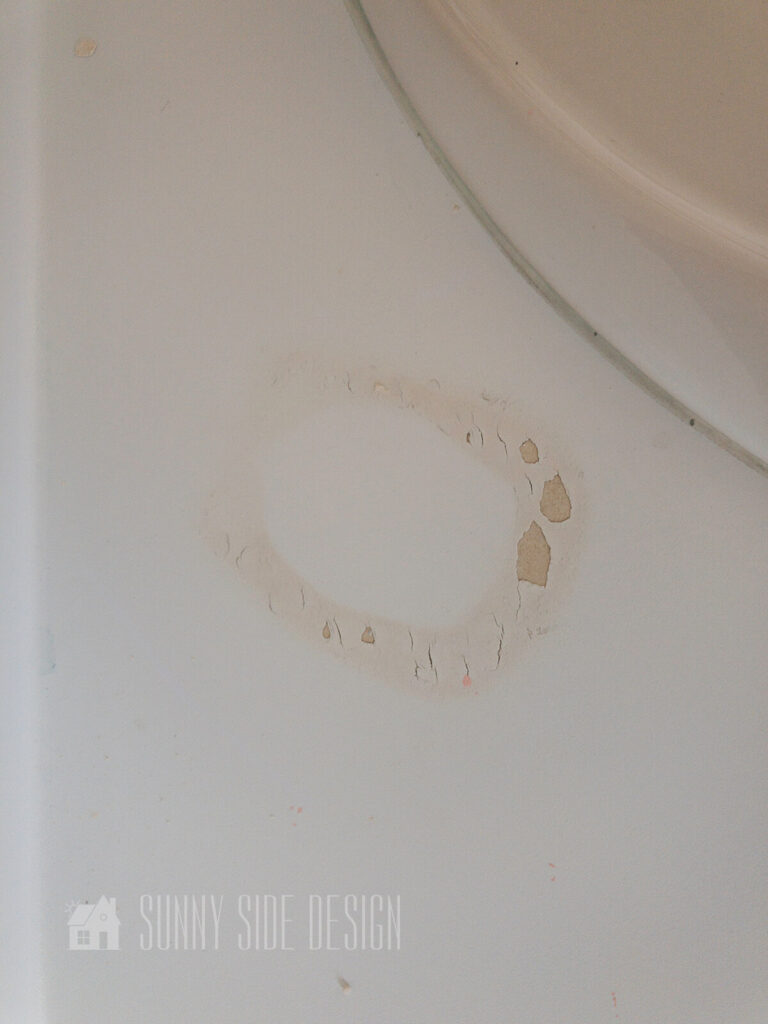 countertop before makeover, water damage