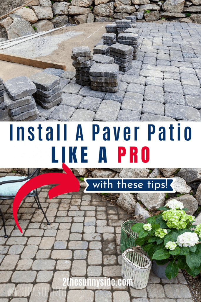 Pinterest image, how to install a paver patio like a pro.