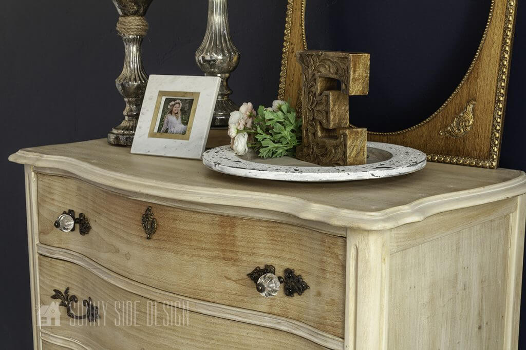 Final reveal, How to Refinish Furniture with a raw wood look.