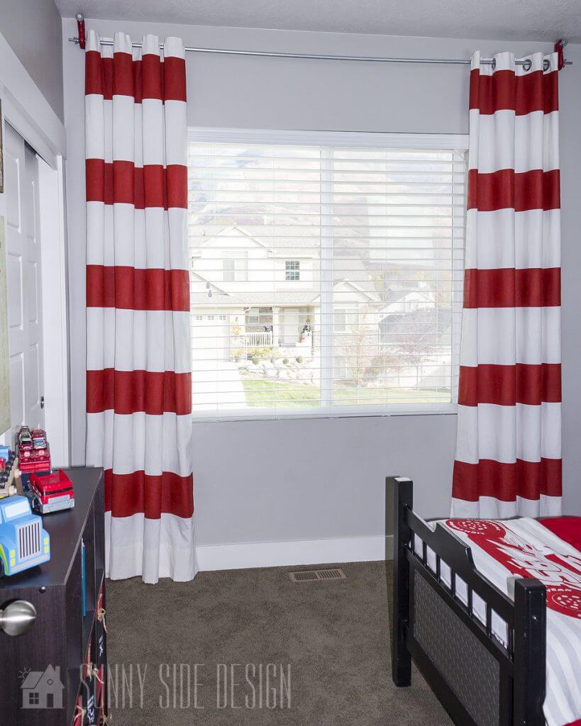 WINDOW TREATMENT IDEAS, paint red stripes on ready made white curtain panels