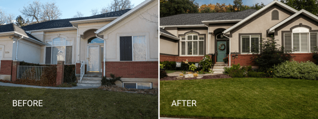 before and after curb appeal with diy painted door