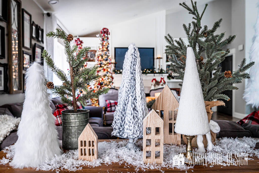 Christmas decor ideas, Cozy trees and houses layered with snow.