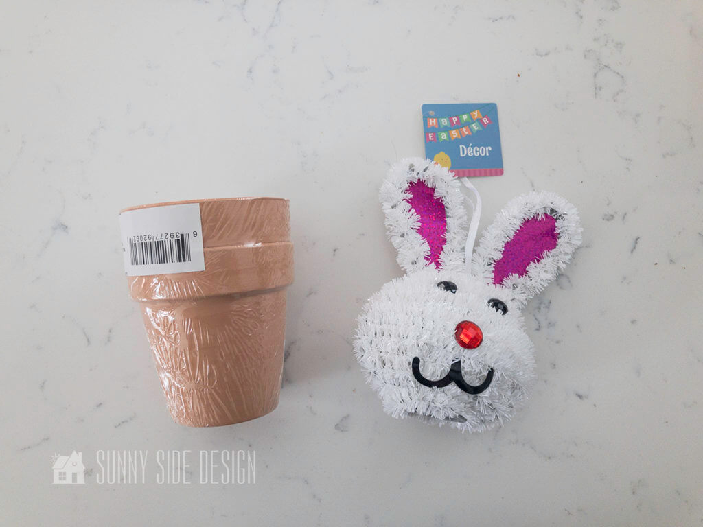 Easter Decorations from Dollar Store  used for moss bunny topiary DIY