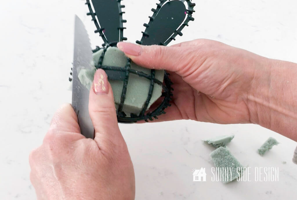 Trim foam to fit bunny form for moss bunny Easter decorations.