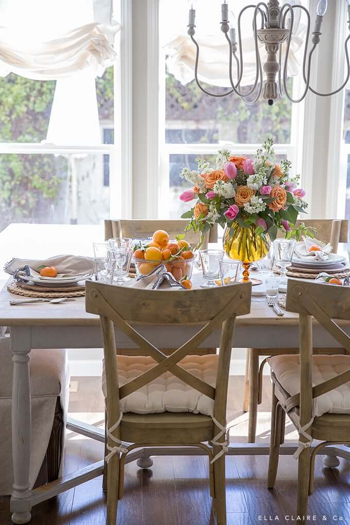 Spring Table Decor with a citrus color theme.