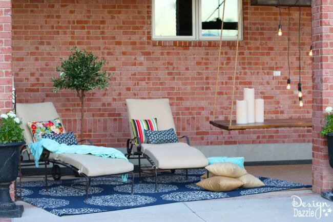Outdoor Living Ideas with lounge chairs and DIY floating table.