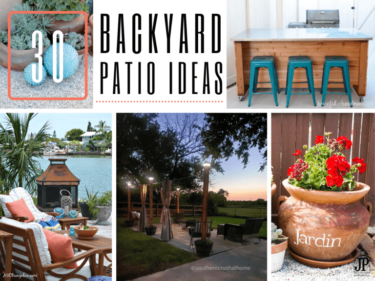 Backyard Patio Ideas, featured image with 5 easy and inexpensive ideas.
