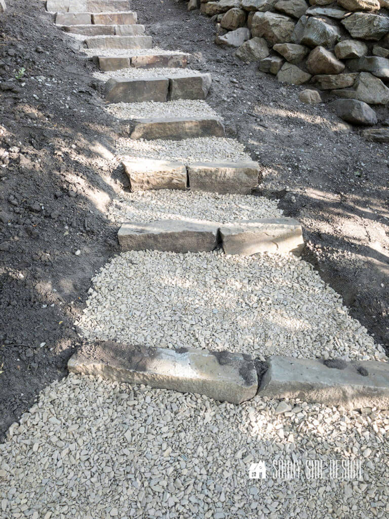 Outdoor Stone Steps, filled in with flagstone chips.