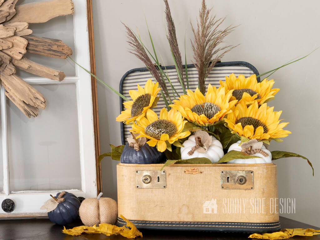 Simple Sunflower Arrangement in a Vintage Cosmetic Case