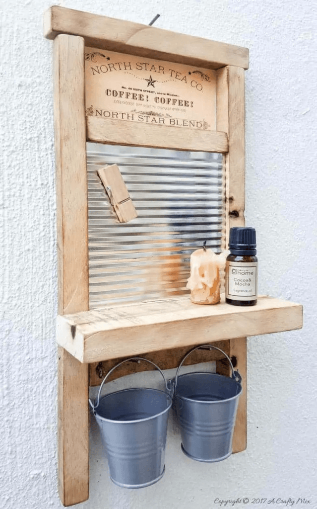 Laundry room decor ideas, old washboard mounted on wall.