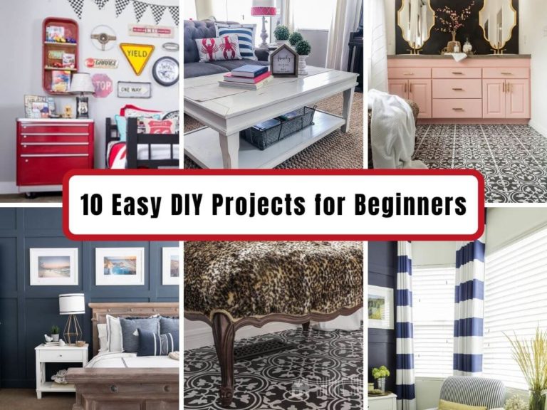 Collage image of 6 doable DIY projects for beginners.