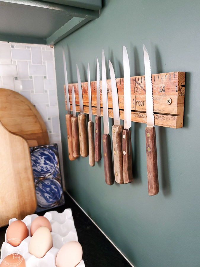 Small Kitchen Organization ideas, DIY a magnetic knife rack.