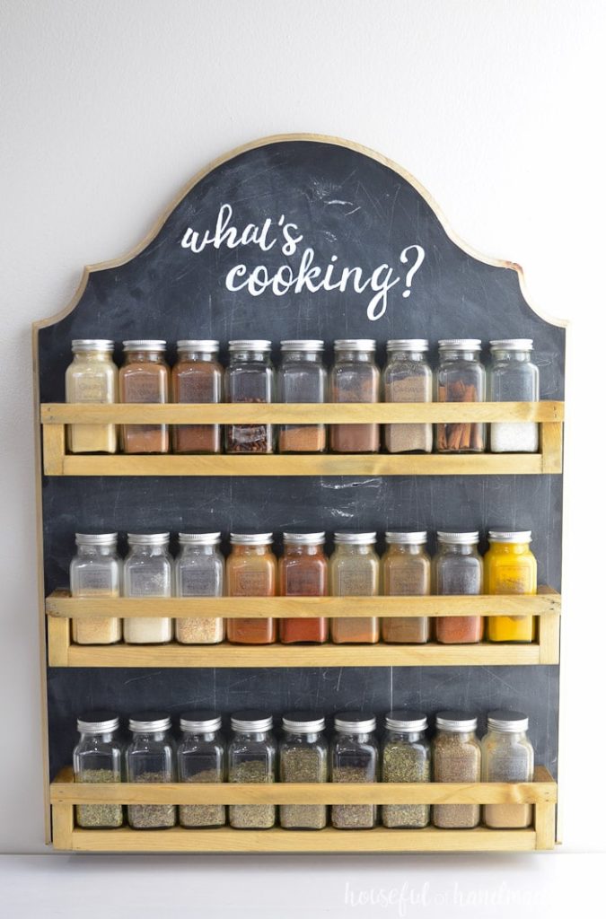Organize spices with this DIY wooden spice rack.