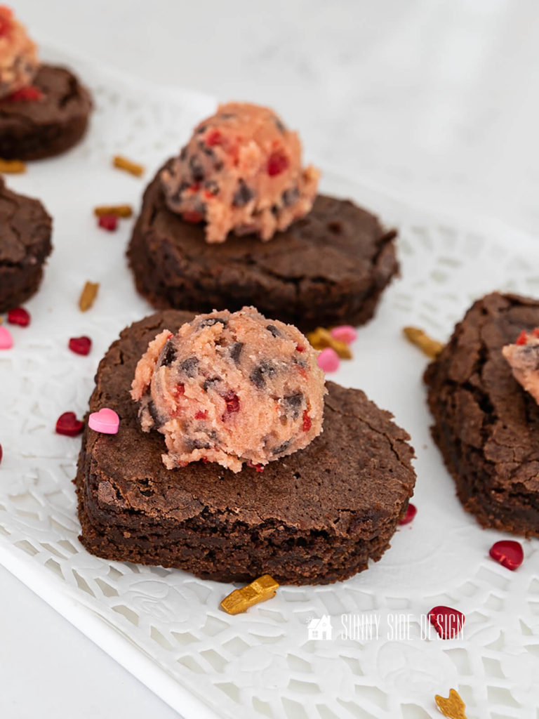 The best Fudgy Brownie Recipe with a Cherry Chocolate Chip Cookie Dough Frosting.