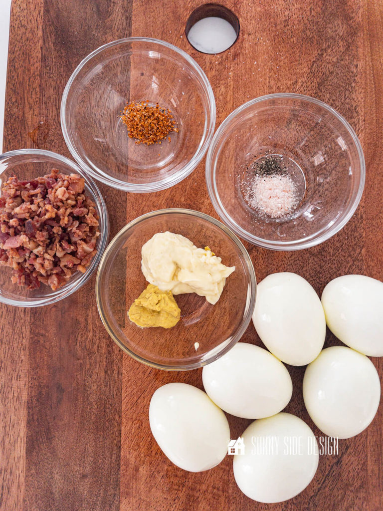 Ingredients for the best deviled eggs recipe.