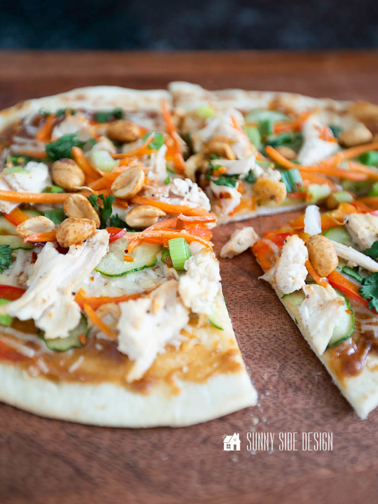 Cooked Thai Chicken Pizza with a Peanut sauce