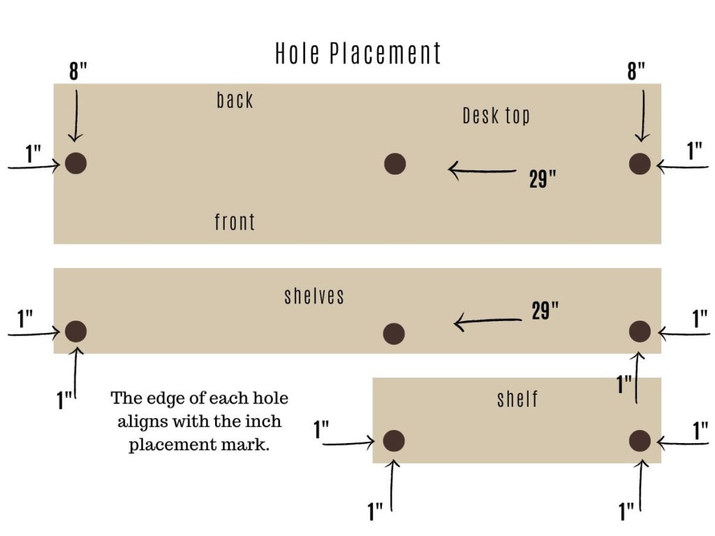 Industrial desk diagram for hole placement for pipes.