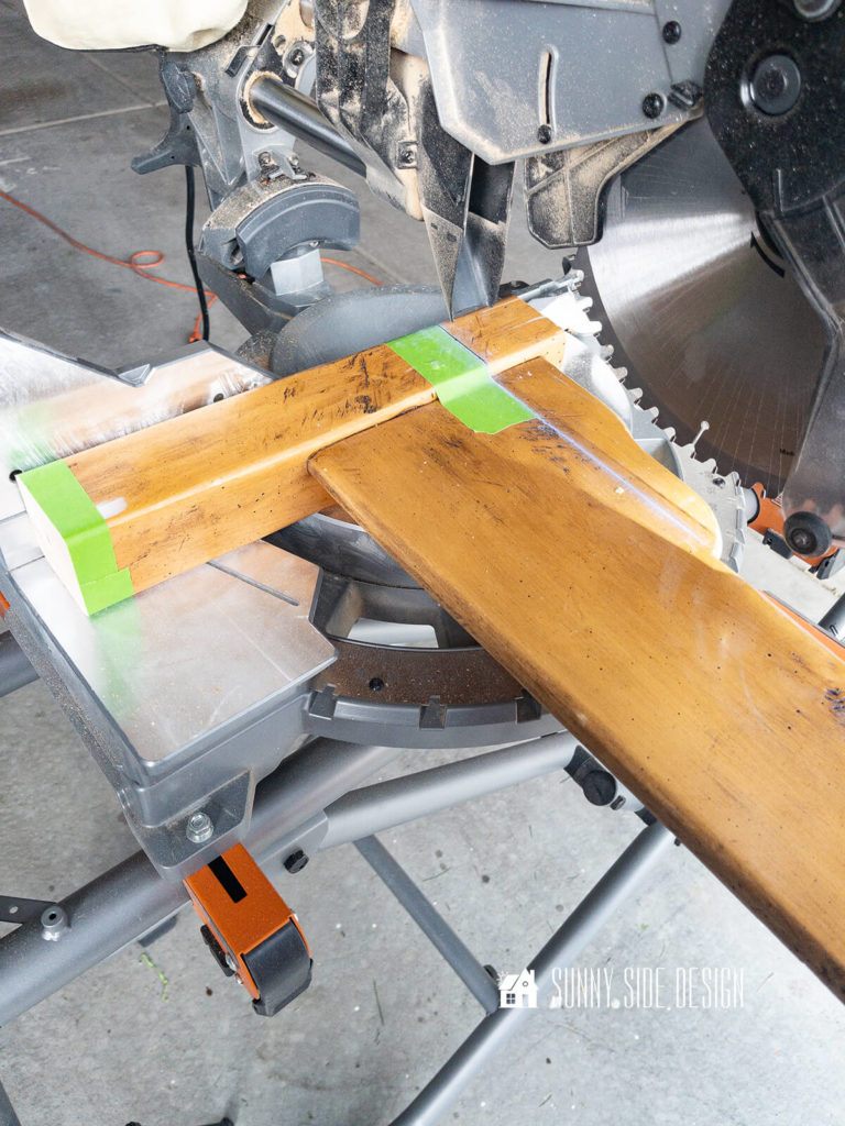 Footboard is placed at chopped saw to cut off curves for a more modern look.
