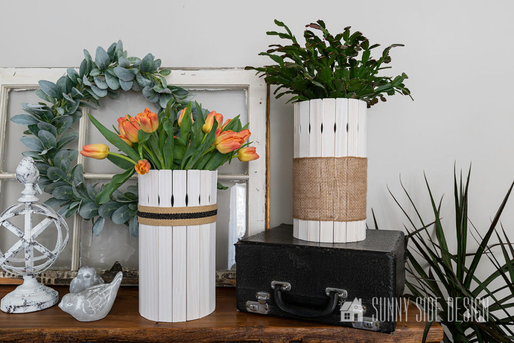 Last minute DIY Mother's Day Gifts, simple wooden plant pot with paint stir sticks.