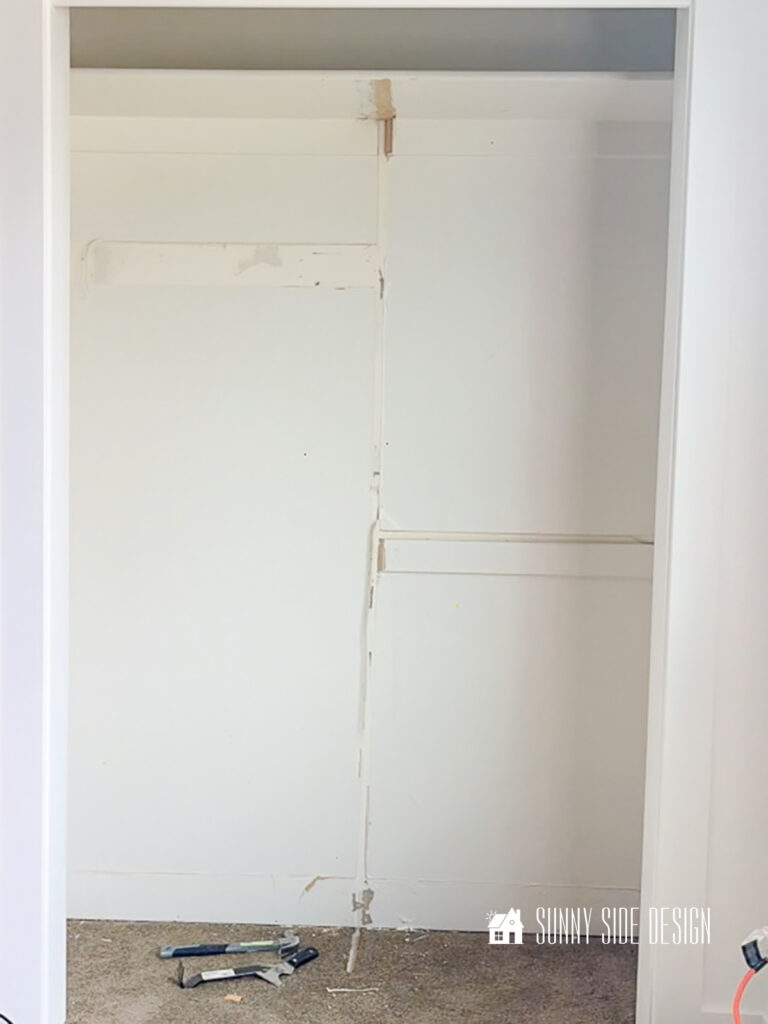 All cleats, shelves and rods are removed from the closet.