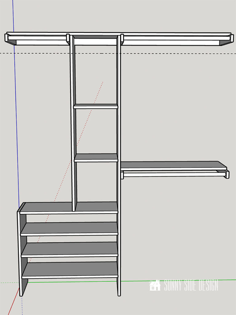 Digital rendering of DIY closet organizer.
