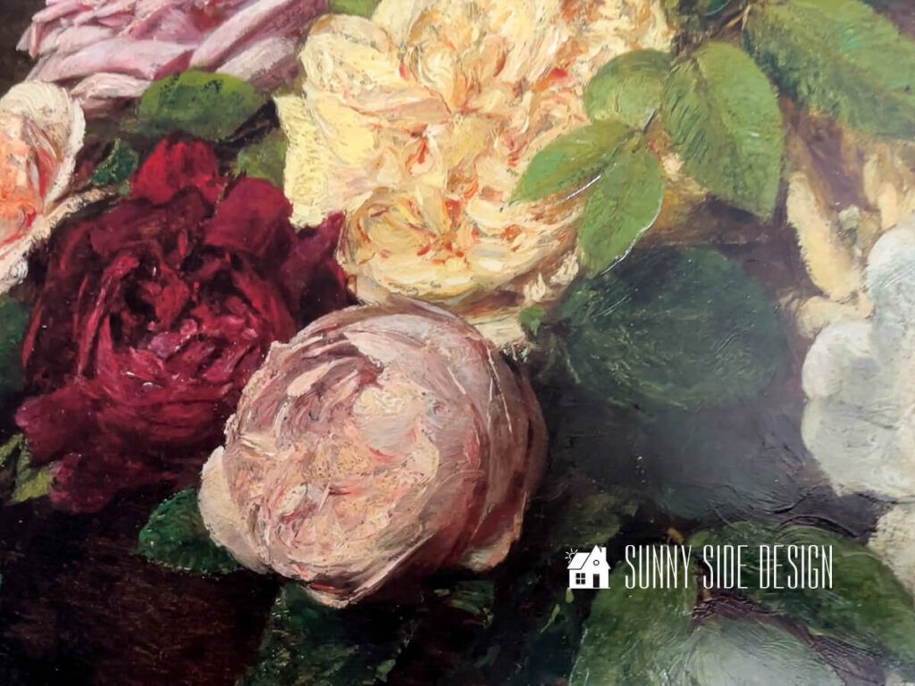 Dried and cured Modge Podge on a vintage art print.