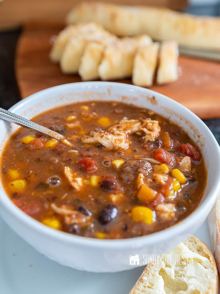 Quick and hearty soup recipe that's delicious and healthy too. Southwest style chicken soup garnished with tortilla strips.