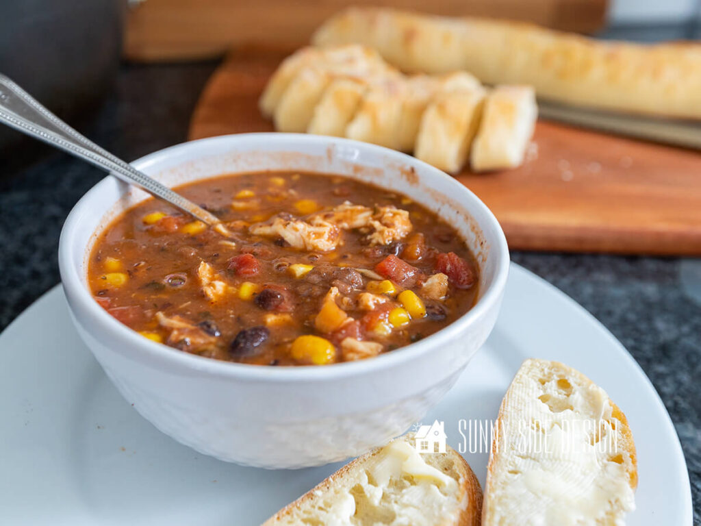 Quick and hearty soup recipe that's delicious and healthy too. Southwest style chicken soup garnished with tortilla strips.
