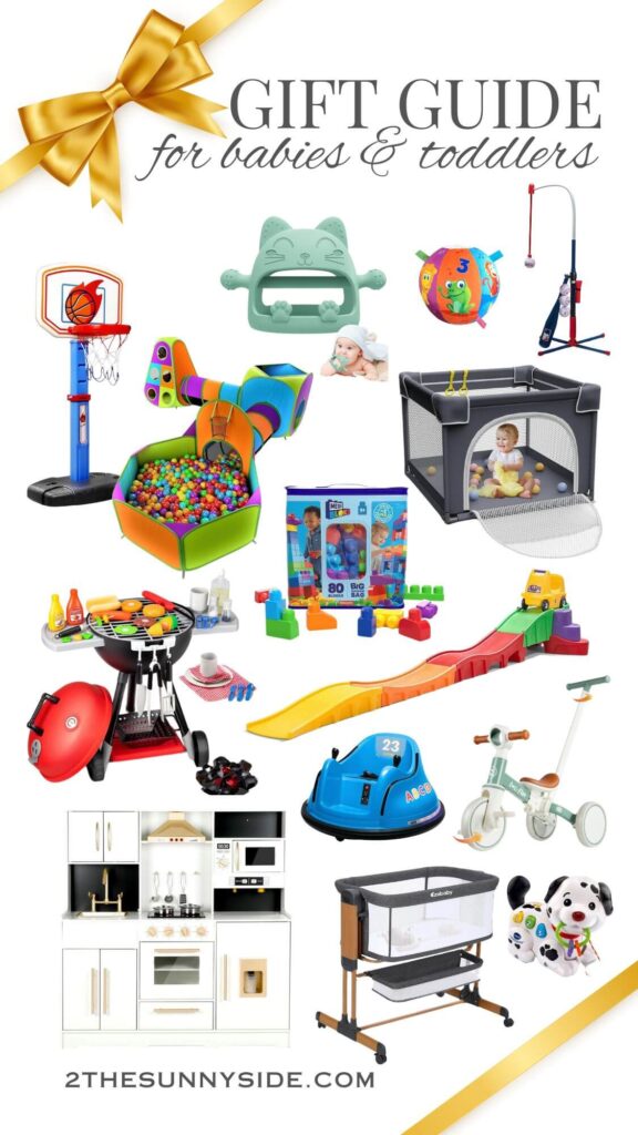 The best gift guide to babies & toddlers, collage image for fun and creative toys and learning.