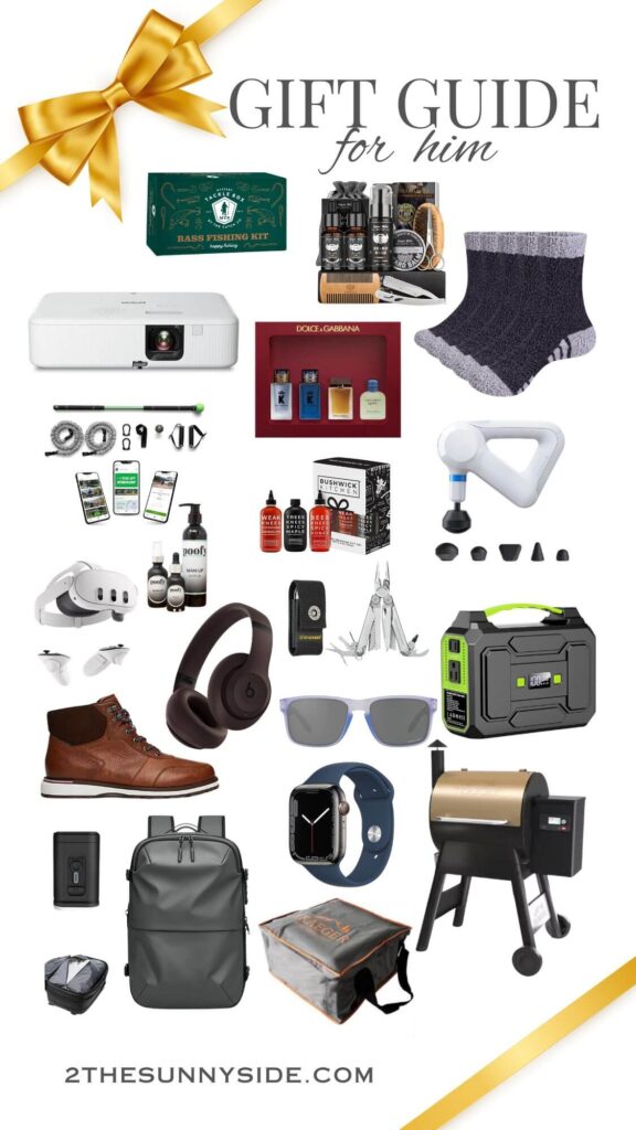 The best Gift ideas and gift guide for him, collage image of gifts for the man in your life.