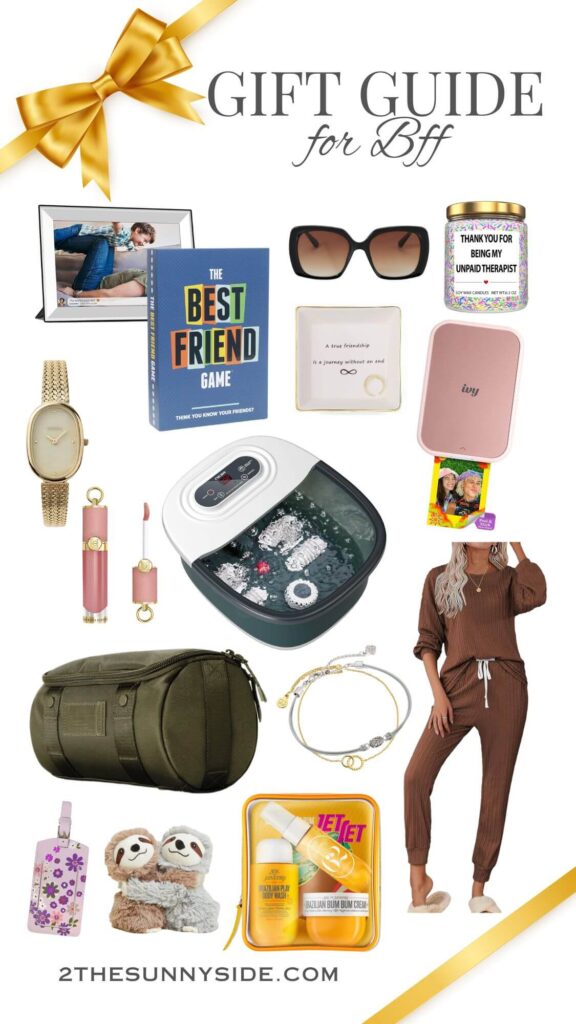 The best gift guide for Christmas gifts for your BFF, collage image of ideas for women, men, teens and kids.