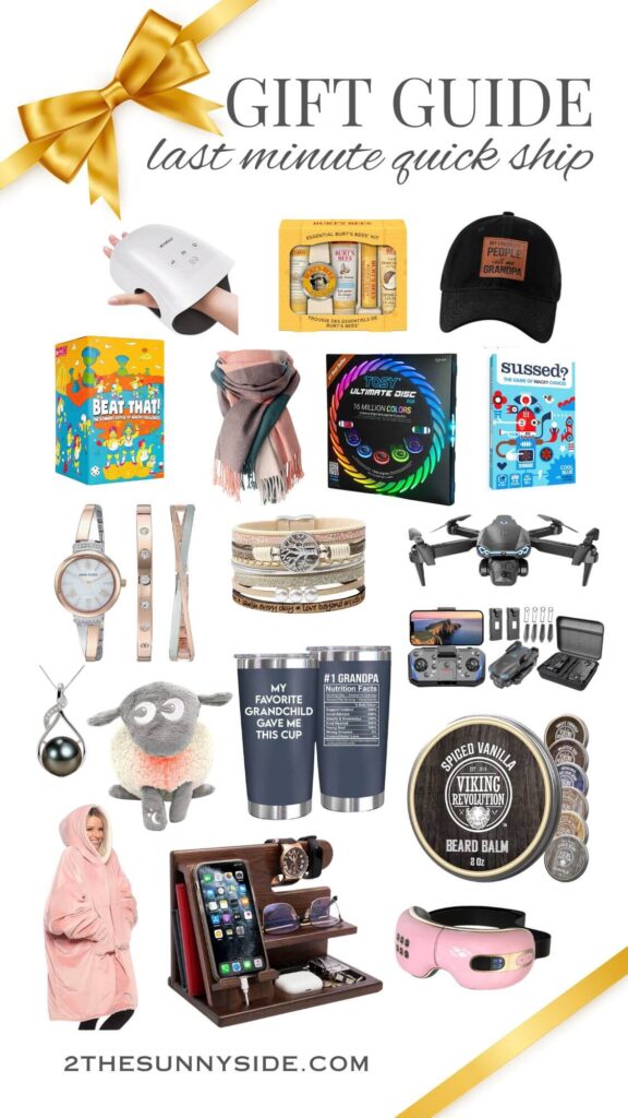 The best last minute quick ship Christmas Gift Ideas for everyone on your list. Collage image gift guide ideas for men, women, and kids.