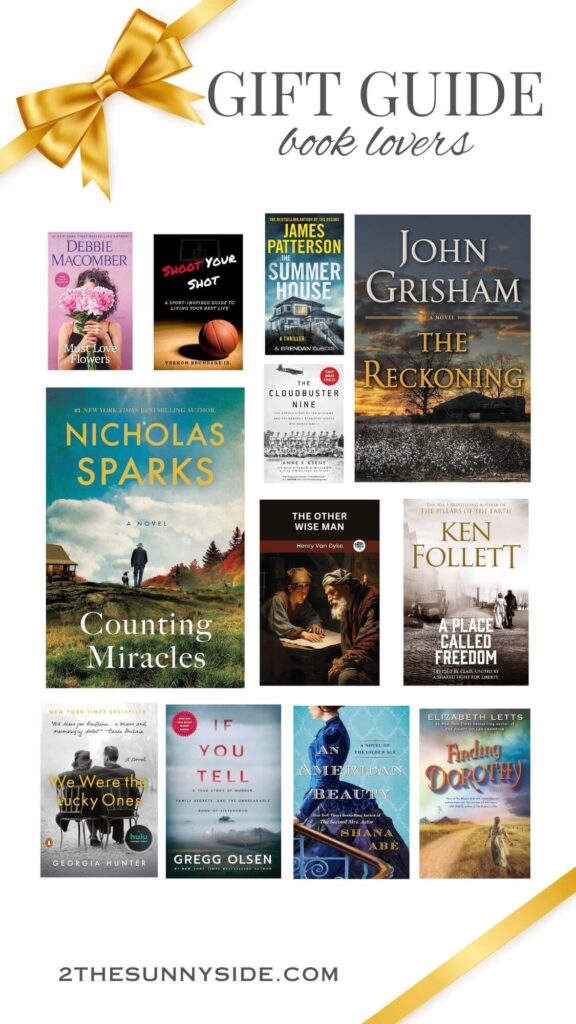 The best gift guide for Christmas gifts for the book lover, collage image of books for women, men and teens.