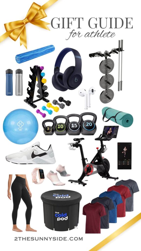 The best Gift ideas and gift guide for the athete, collage image of gifts for men and women who make their health a priority.