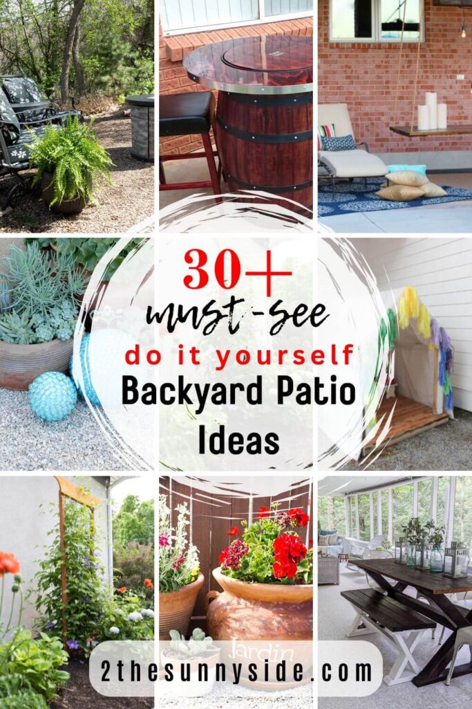 PINTEREST IMAGE 30+ INEXPENSIVE & EASY BACKYARD PATIO IDEAS.