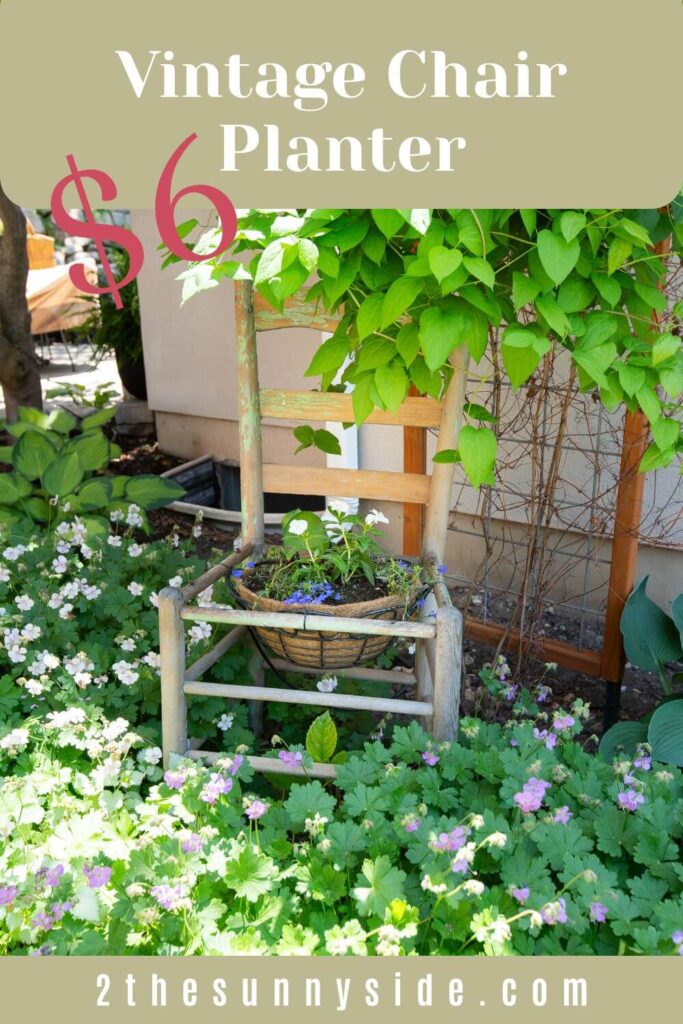 PInterest image, vintage chair transformed into a garden chair planter.