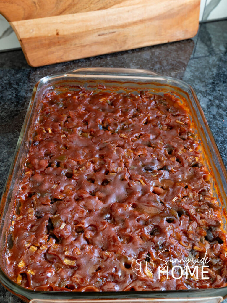 Baked beans just out of the oven.