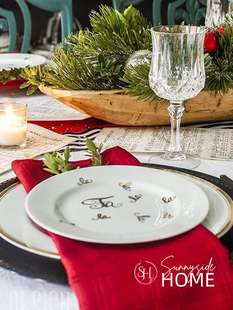 Dining table set as preparations are made for Christmas.