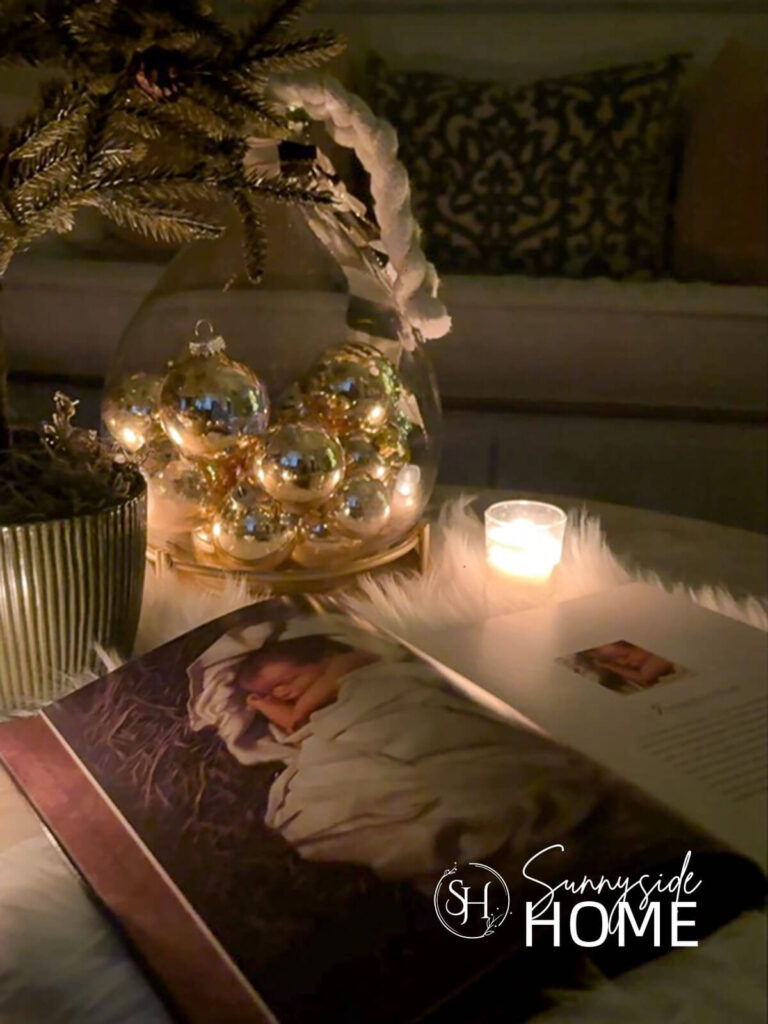 Candlelight setting on the coffee table as preparations are made for Christmas.