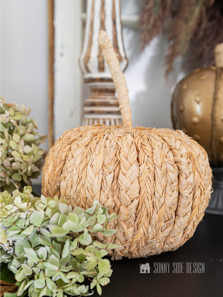 DIY Boho, coastal chic natural woven pumpkin.