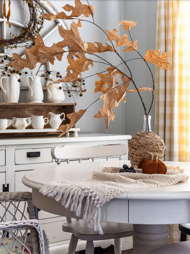 Easy DIY Fall decor ideas, paper bag leaves centerpiece