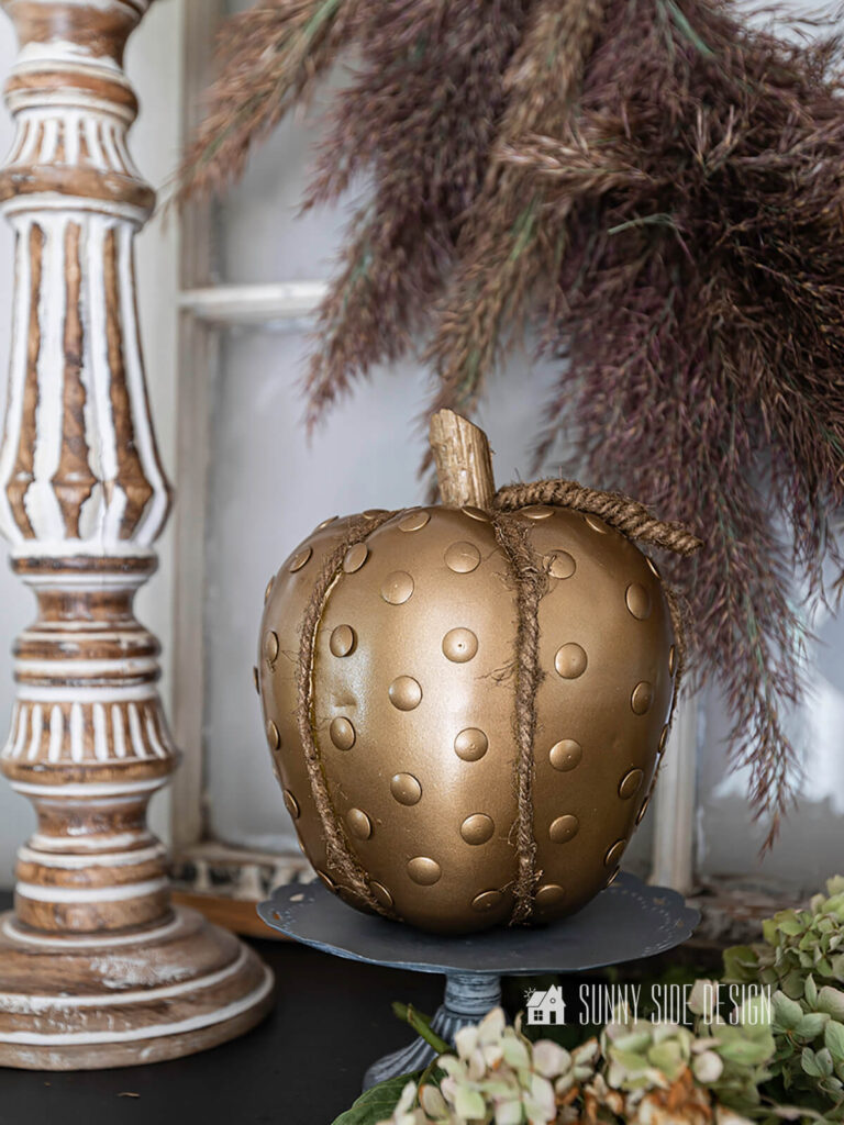 Simple DIY Fall decor, DIY studded gold pumpkin.