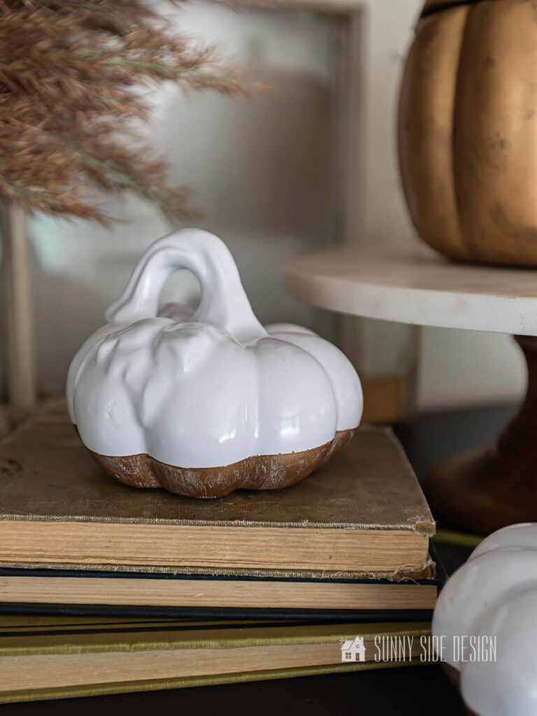 West Elm dupe white and gold pumpkin decor.