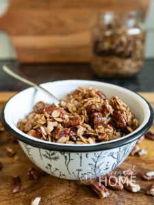 Homemade, no-sugar pumpkin spice granola in a bowl.