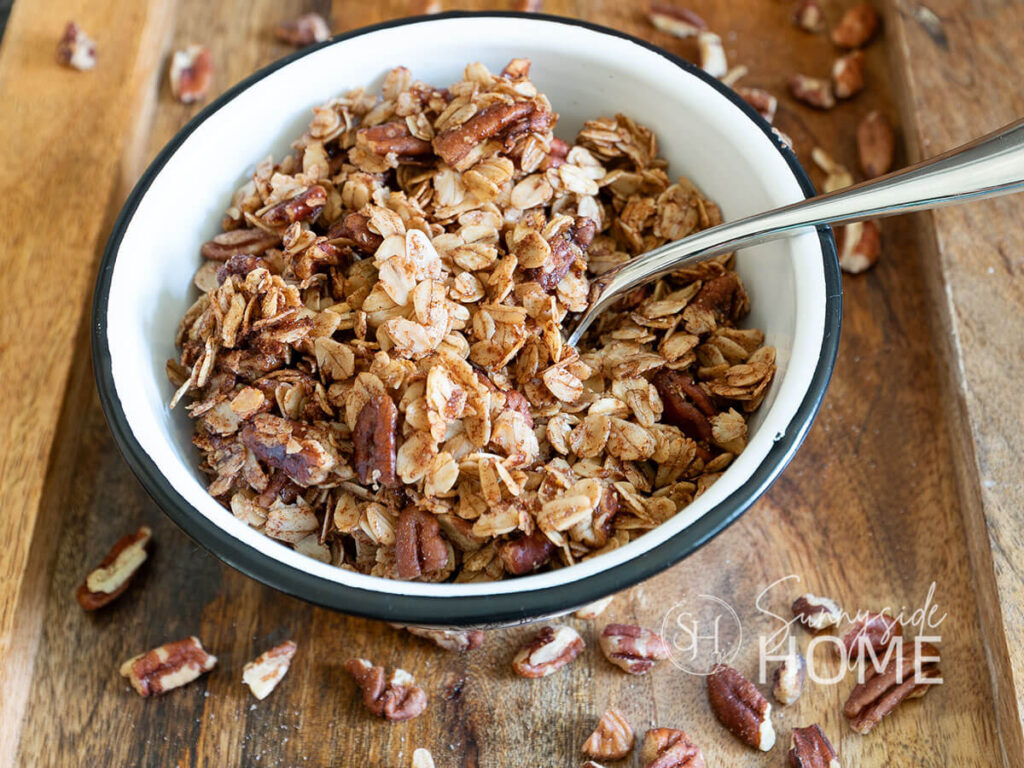 Homemade, no-sugar pumpkin spice granola in a bowl.