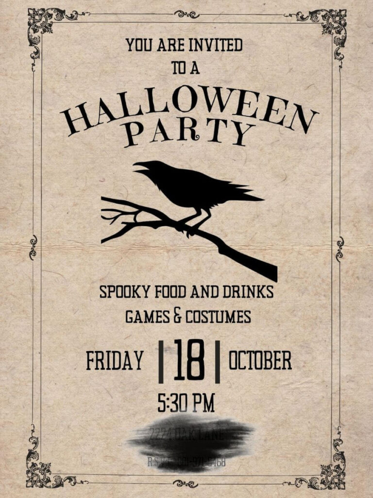 Bird themed Halloween party invitation
