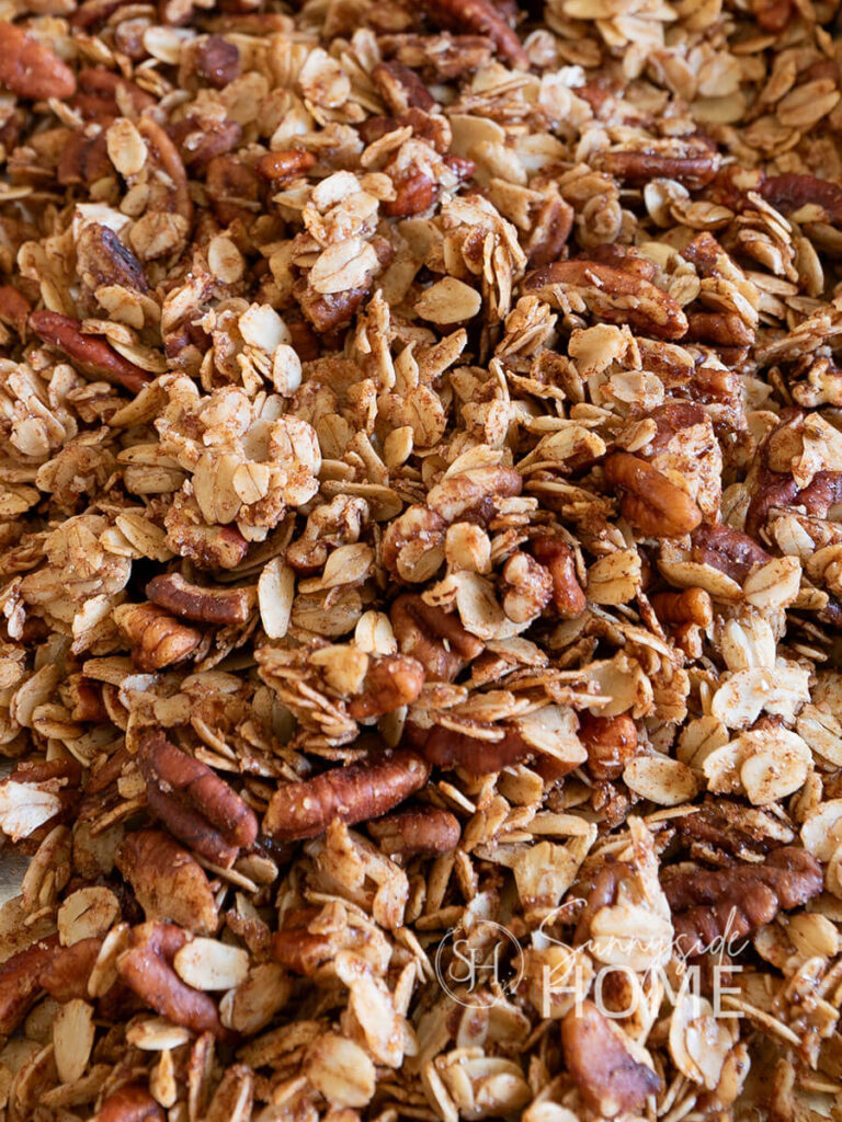 Details of homemade healthy pumpkin spice granola.