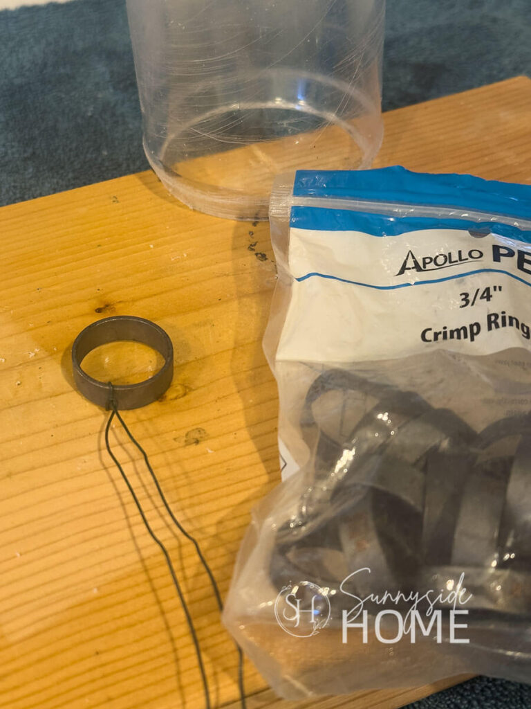 Wire is attached to a 3/4" crimp ring.